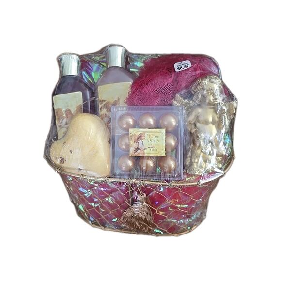 NEW Vintage 90s White Musk Luxury Angel Bath Wire Basket 8 Pcs Gift Bath Set - Picture 1 of 7